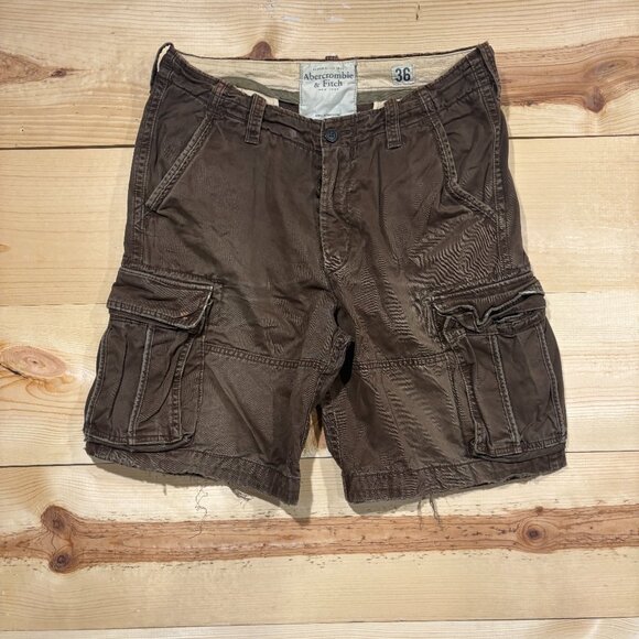 Vintage Abercrombie & Fitch Cargo Shorts Mens 36 Brown Heavyweight Distressed - Picture 1 of 12